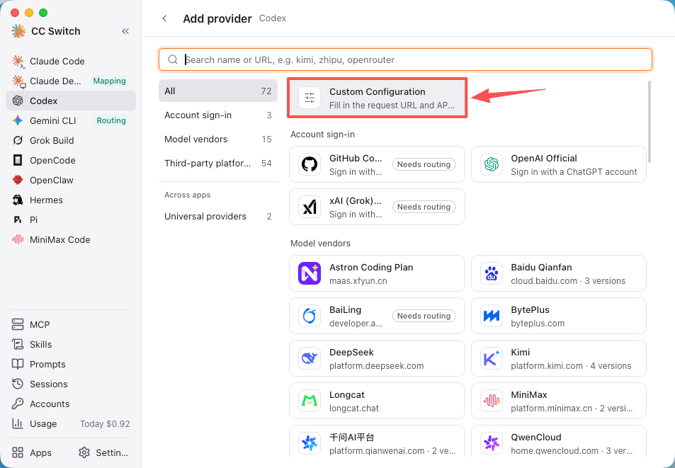 Choose Custom Configuration