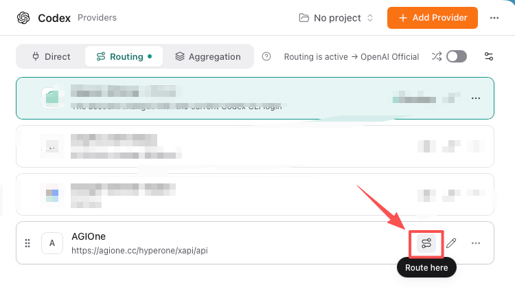 Click Route here on the AGIOne entry